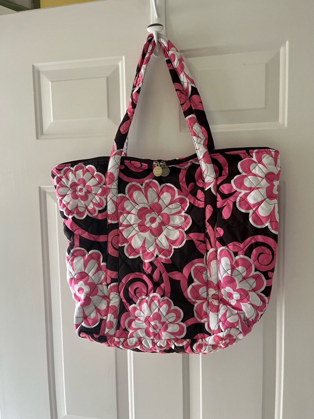 Buckhead Bettie’s Quilted Floral Tote Bag in Pink and Black